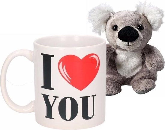 I Love You mok/beker en koala knuffel met beschrijfbaar label - 300 ml -  Cadeausets -... | bol.com