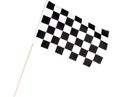 foto van Boland Party Finish zwaaivlag - 2x - wit/zwart geblokt - 30 x 45 cm - polyester - vlag formule 1 - race - finishvlag - racevlag