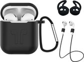 Hoes voor Apple AirPods Hoesje Case 3-in-1 Siliconen Cover - Zwart