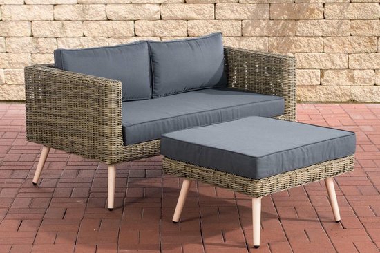 CLP Molde - 2-zitsbank - met voetenbank - natura 5 mm rond polyrattan ijzergrijs 40 cm (Hellbraun)