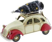 Kerstdecoraties - Metalen Auto Met Kerstboom Creme ''eend'' 26x11x17cm