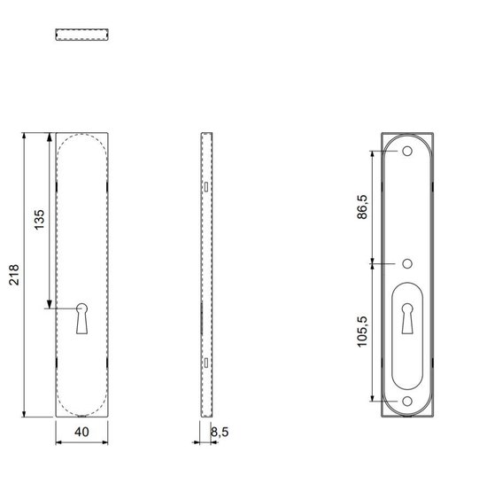 Partie trou GPF plaque arrière longue rectangulaire 218x40x8.5mm sans trou de manivelle BB56