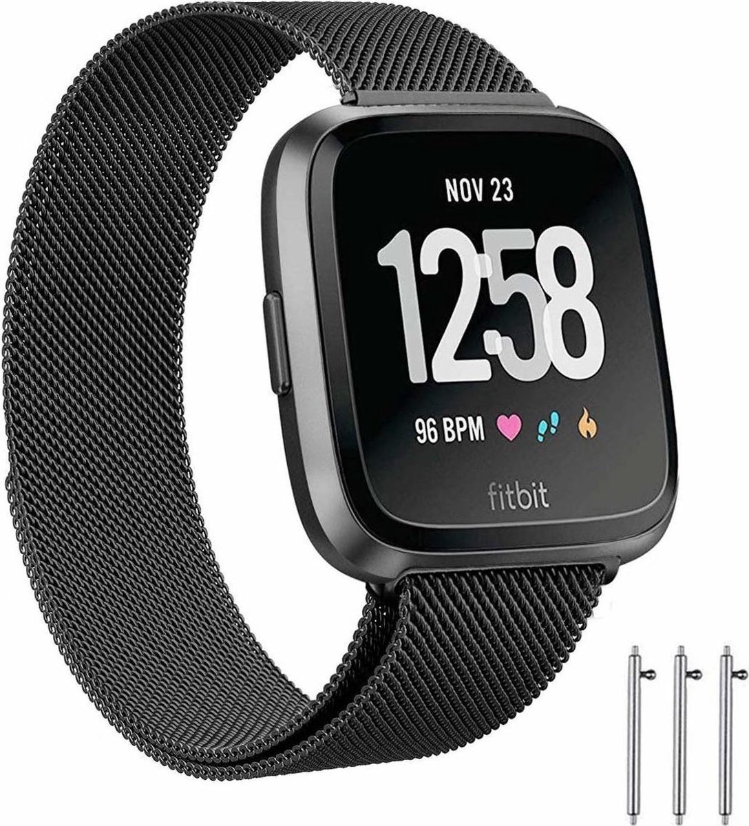 Fitbit Versa Milanese band (zwart) - Afmetingen: Maat S