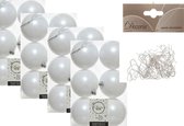48x Winter witte kunststof kerstballen 8 cm - inclusief haakjes - Onbreekbare plastic kerstballen - Kerstboomversiering winter wit