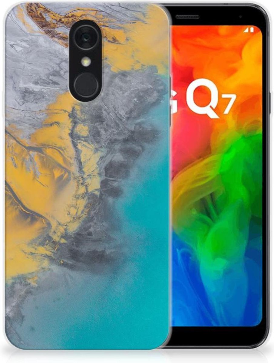 LG Q7 TPU Siliconen Hoesje Marble Blue Gold