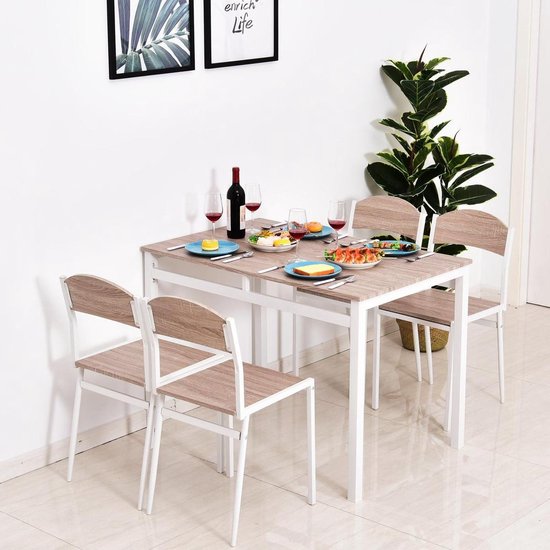Eettafel set met 4 Stoelen - Eetkamer tafel met eetkamerstoelen - Zitgroep  - 4... | bol.com