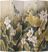 Fine Asianliving Chinees Kamerscherm Oosters Scheidingswand B160xH180cm 4 Panelen Vintage Lotuspond