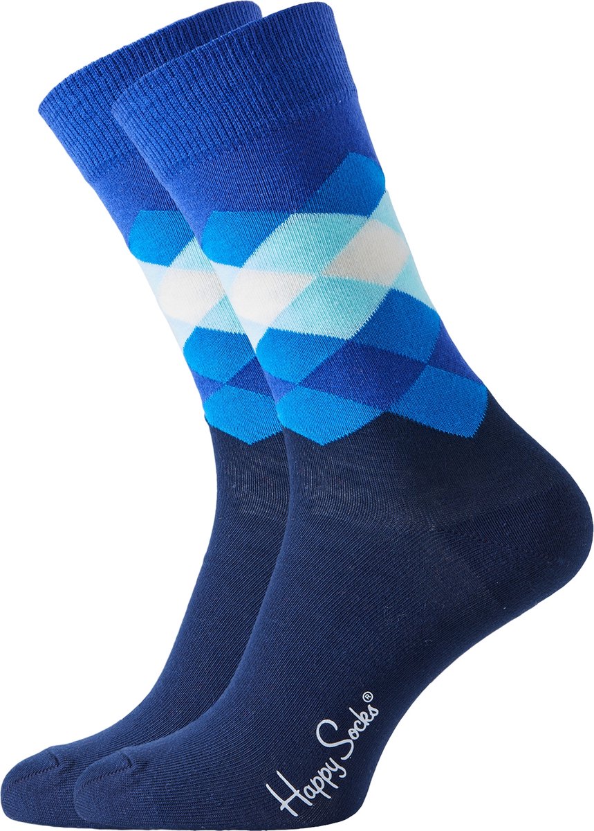 Happy Socks herensokken Faded Diamond Sock blauw -  Maat 36-40