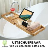 Support de bain en bambou réglable pour au-dessus de la baignoire - 75 à 110 cm de long - Support de bain / planche de bain / pont de bain adapté pour téléphone, tablette, livre - Table de bain extensible en bois - Decopatent®