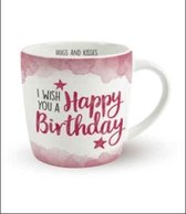 Enjoy Mok - I wish you a Happy Birthday  - Gevuld met een luxe toffeemix - In cadeauverpakking met gekleurd lint