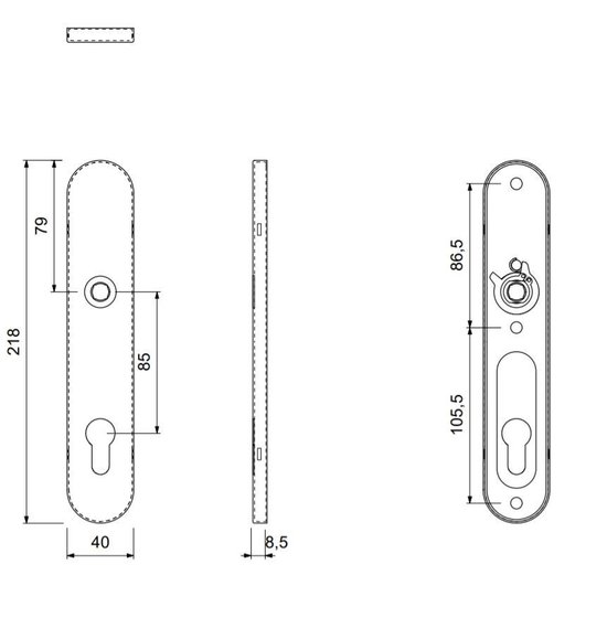 GPF Longue plaque arrière arrondie ressort simple 218x40x8,5mm PC85