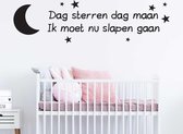 Muursticker "Dag sterren dag maan ik moet nu slapen gaan" met maan en sterren