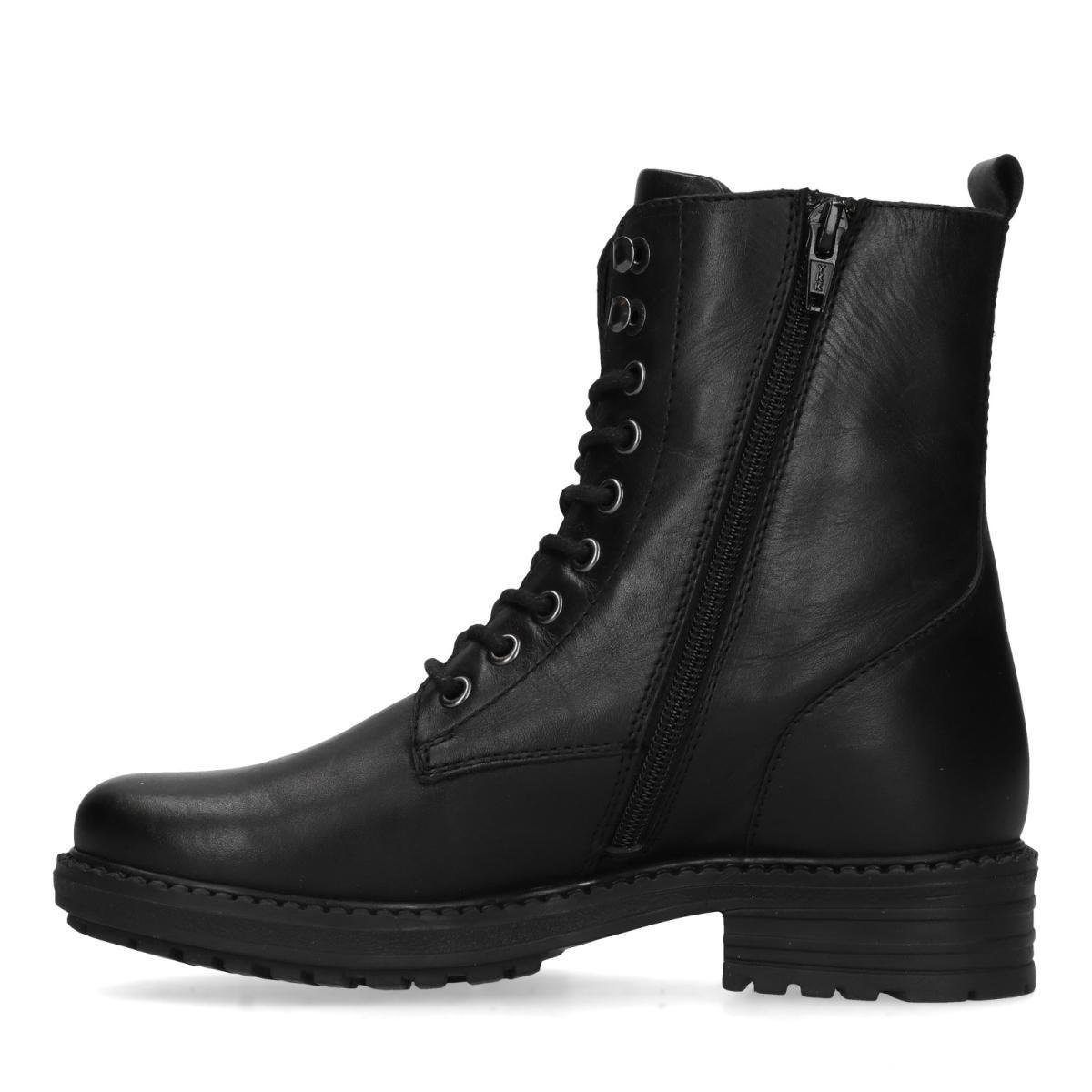 Zwarte leren veterboots - Dames | MANFIELD