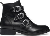 Manfield - Dames - Zwarte buckle boots met kleine studs - Maat 40