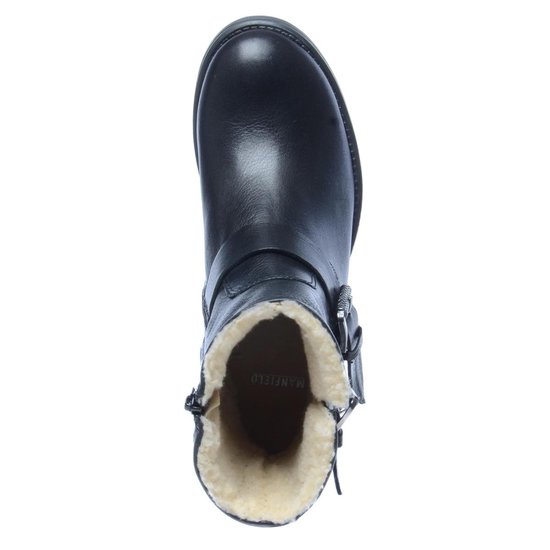 Manfield - Dames - Zwarte korte laarzen met gespen en imitatiebont - Maat 42  | bol.com