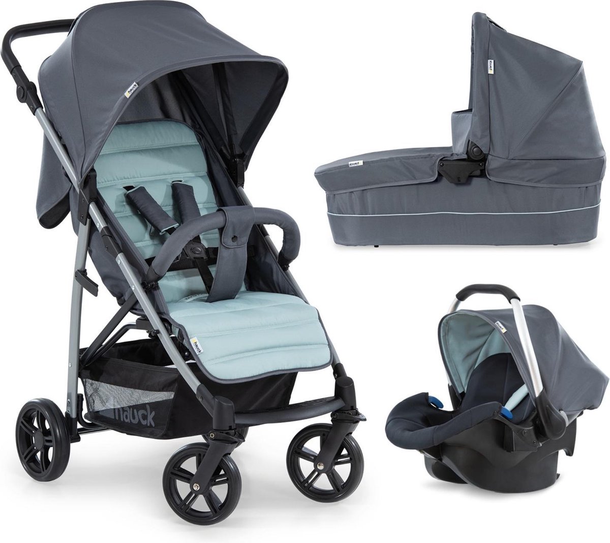 Hauck Rapid 4 Plus Trioset Kinderwagen - Grey/mint Hauck Rapid 4 Plus Trioset Kinderwagen - Grey/mint
