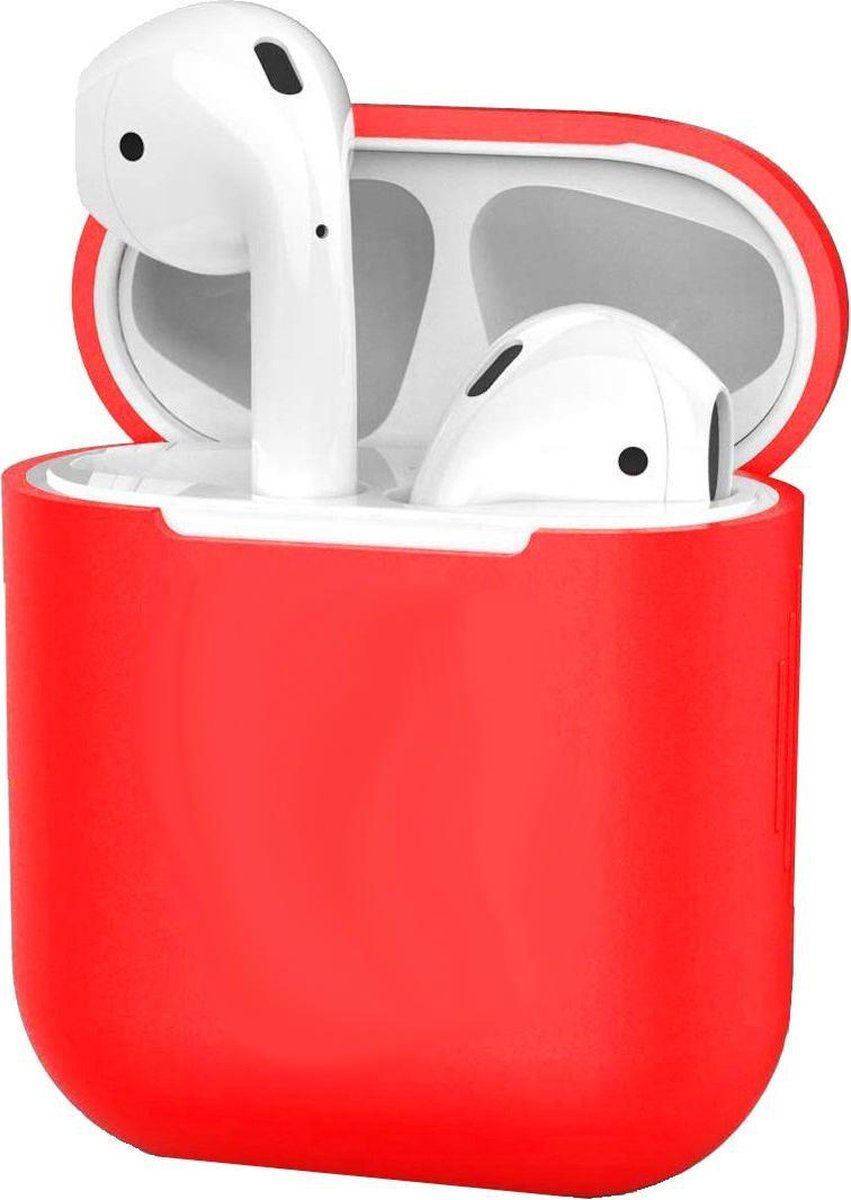 Case Geschikt voor Apple Airpods 1 Hoesje Hoes Siliconen Shockproof Met Clip Cover Dun - Hoesje Geschikt voor Apple Airpods 1 Siliconen Shockproof Met Clip - Rood