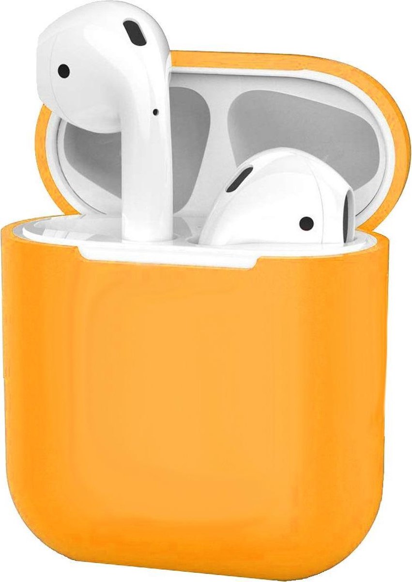 Case Geschikt voor AirPods 1 Hoesje Hoes Siliconen Shockproof Met Clip Cover Dun - Hoesje Geschikt voor Apple Airpods 1 Siliconen Shockproof Met Clip - Oranje