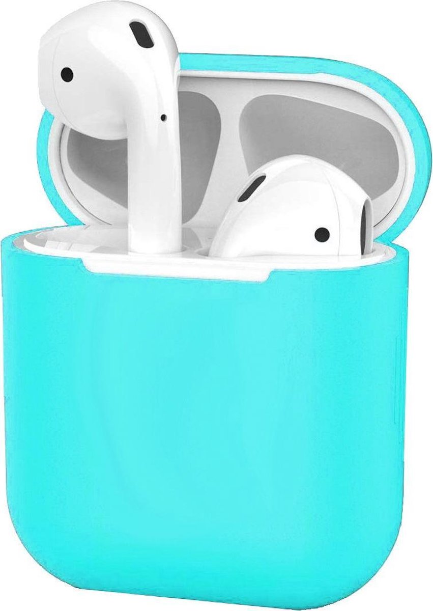 Case Geschikt voor AirPods 2 Hoesje Hoes Siliconen Met Clip Cover Dun - Hoesje Geschikt voor Apple Airpods 2 Siliconen Met Clip - Cyaan