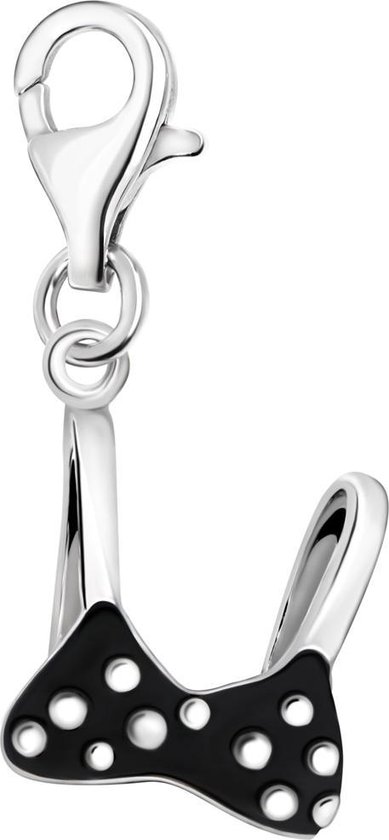 Quiges – 925 - Zilver – Charm - Bedel - Hanger - 3D Zwarte Bikini met Stipjes - met – sterling - zilver - karabijnslot - geschikt - voor - Zinzi, Thomas – Sabo - Ti Sento - Bedelarmband HC101