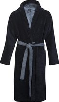 SCHIESSER heren badjas - ultralicht velours met capuchon - blauw met lichtblauw -  Maat: XL