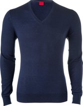 OLYMP Level 5 body fit trui wol met zijde - V-hals - marine blauw - Maat: M