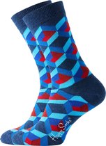 Happy Socks sokken - Optic Square Sock blauw-rood -  Maat 41-46