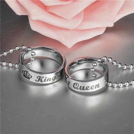 Valentijn Cadeautje voor Hem en Haar | King & Queen Ringen Ketting Set | Speciale Valentijnsdag Cadeautjes verpakking | Kettingen | Geschenkset | Liefdes Cadeau | Relatie Cadeau | Koppels Cadeau | Romantisch Cadeau - TrendFox