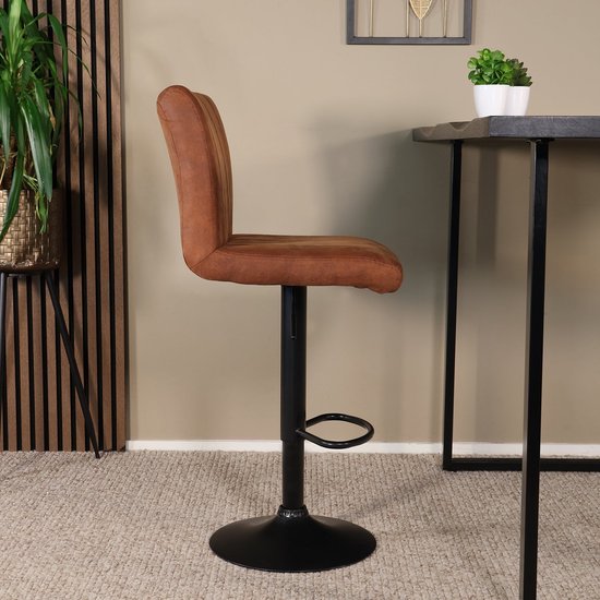 SET OFF: Tabouret de bar 2 pièces Anel avec dossier: microfibre cognac avec piètement noir chaise de bar