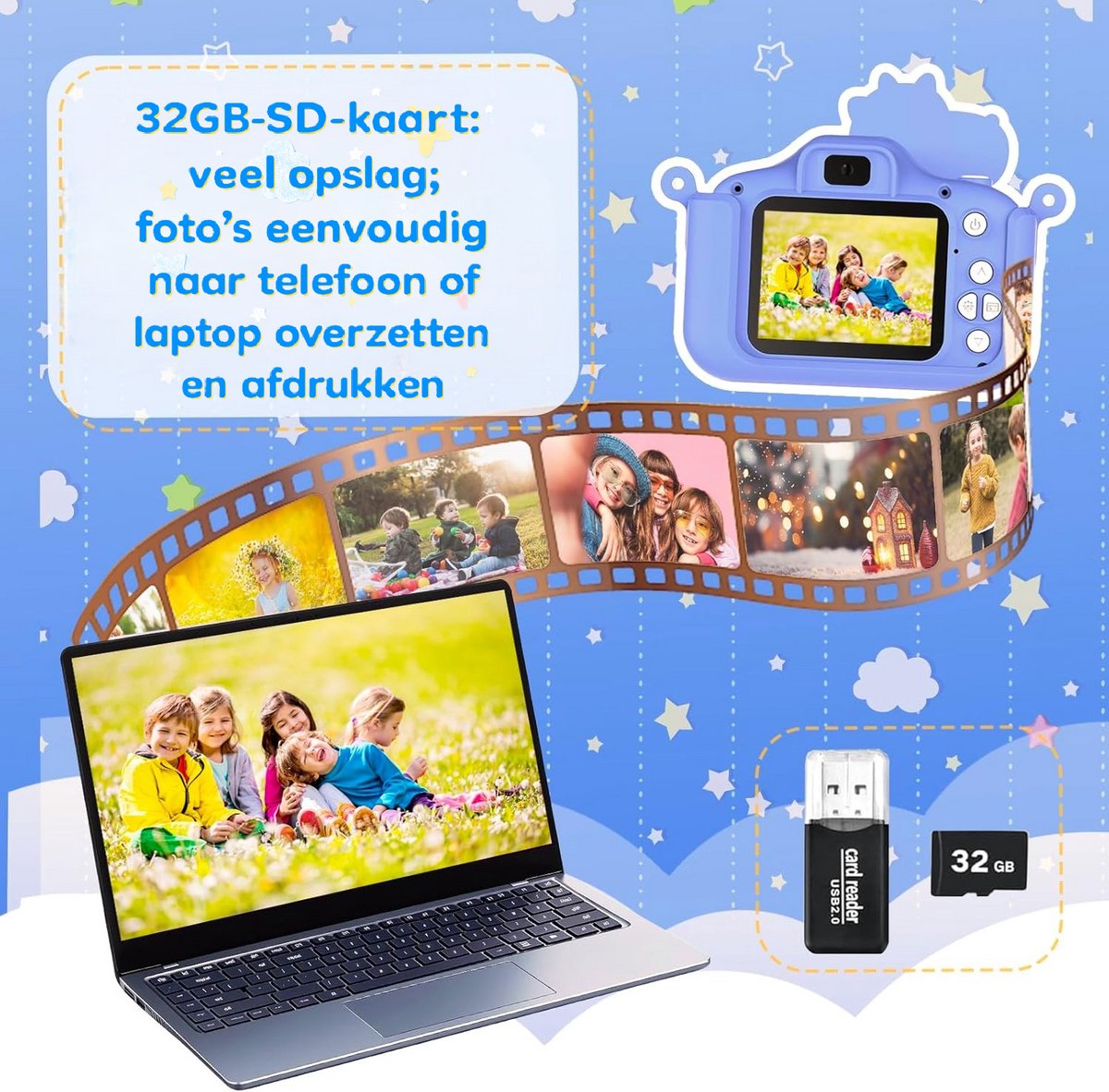 Yammii | Kindercamera HD 1080P – Nieuwste model 2026 - Digitale Camera voor Kinderen – 32GB SD Kaart – Selfiecamera – Foto & Video & Spelletjes – Dino camera – foto 3