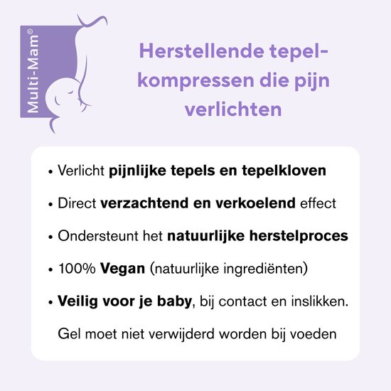 Multi-Mam Kompressen – Intensieve verzorging voor pijnlijke en geïrriteerde tepels, 12 afzonderlijk verpakte kompressen van 1,5 g gel per stuk