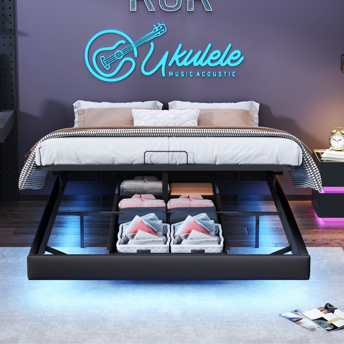 SHOPENTRA Zwart Hydraulisch Opbergbed 160x200 cm thumbnail 5