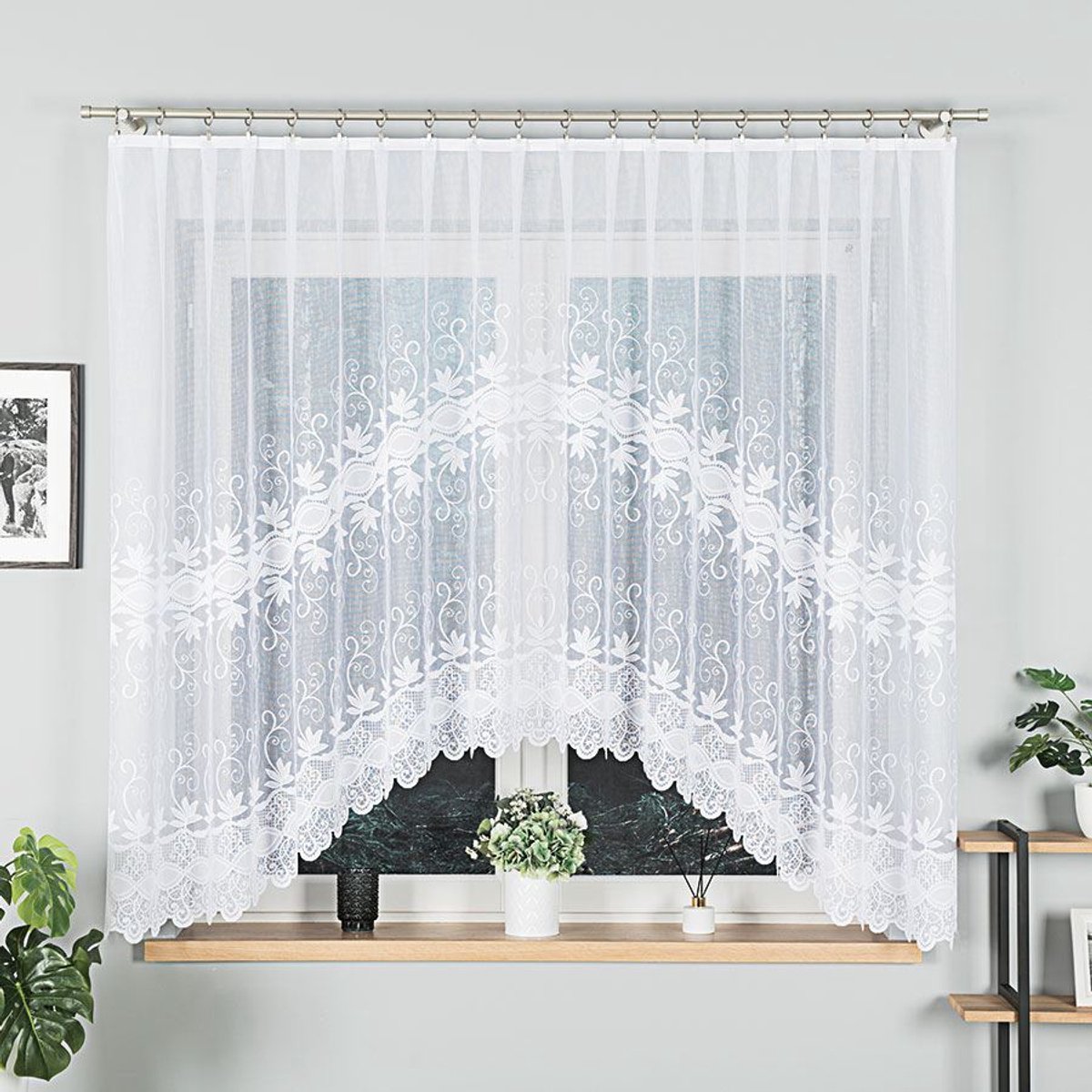 Markizeta JOWITA Serie - Jacquard Gordijn - 300x160 cm - Decoratieve Rand - Wit
