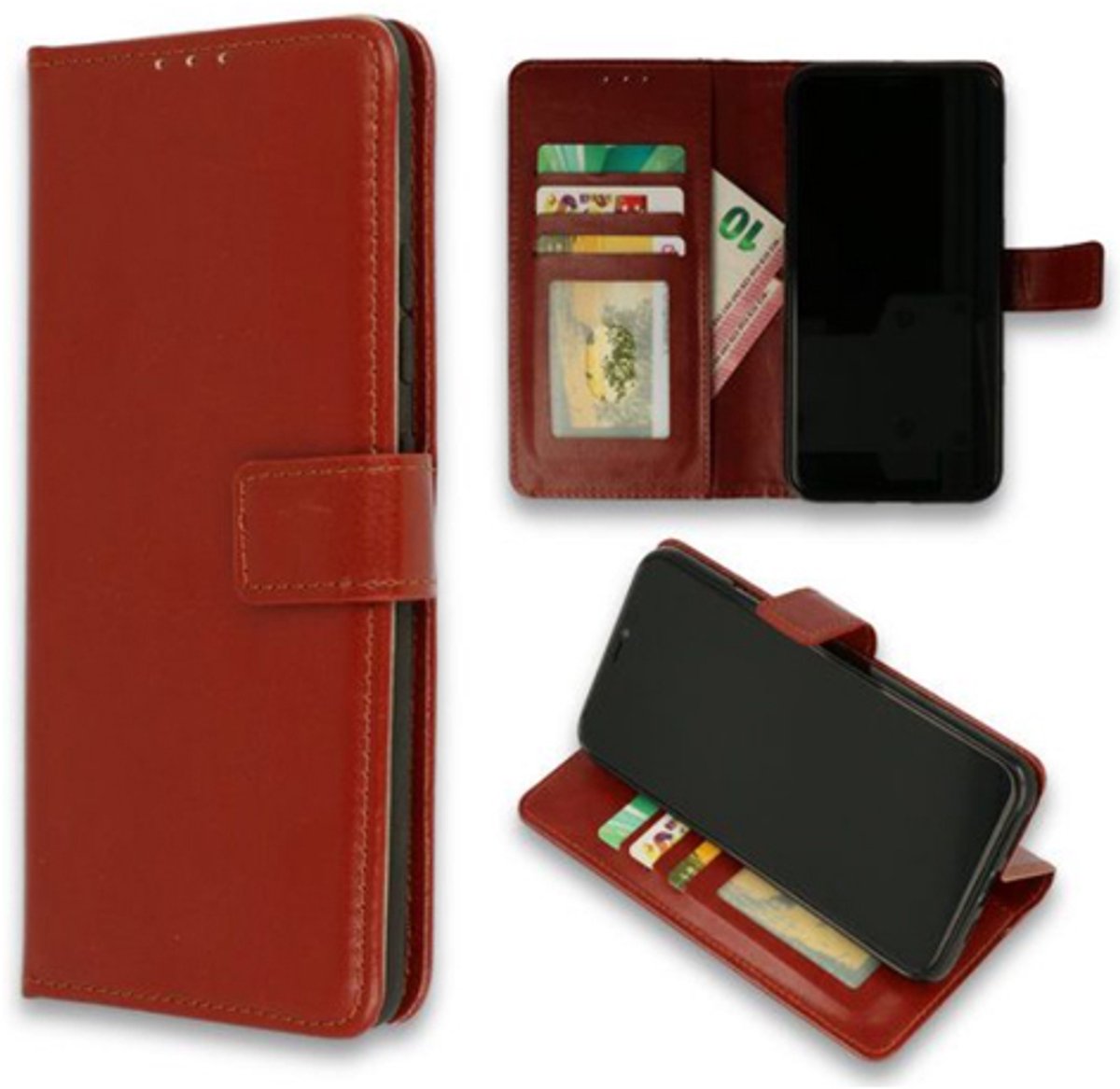Telefoonhoesje Geschikt voor One Plus 5T - Fab Bookcase - Bruin - Ruimt voor 3 pasjes