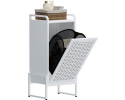Furnstar Wasmand - Wasverzamelaar met Afneembare Waszak - Wasbox - Metalen Frame van Hoogwaardig Staal - 42 x 35 x 93 cm - Wit