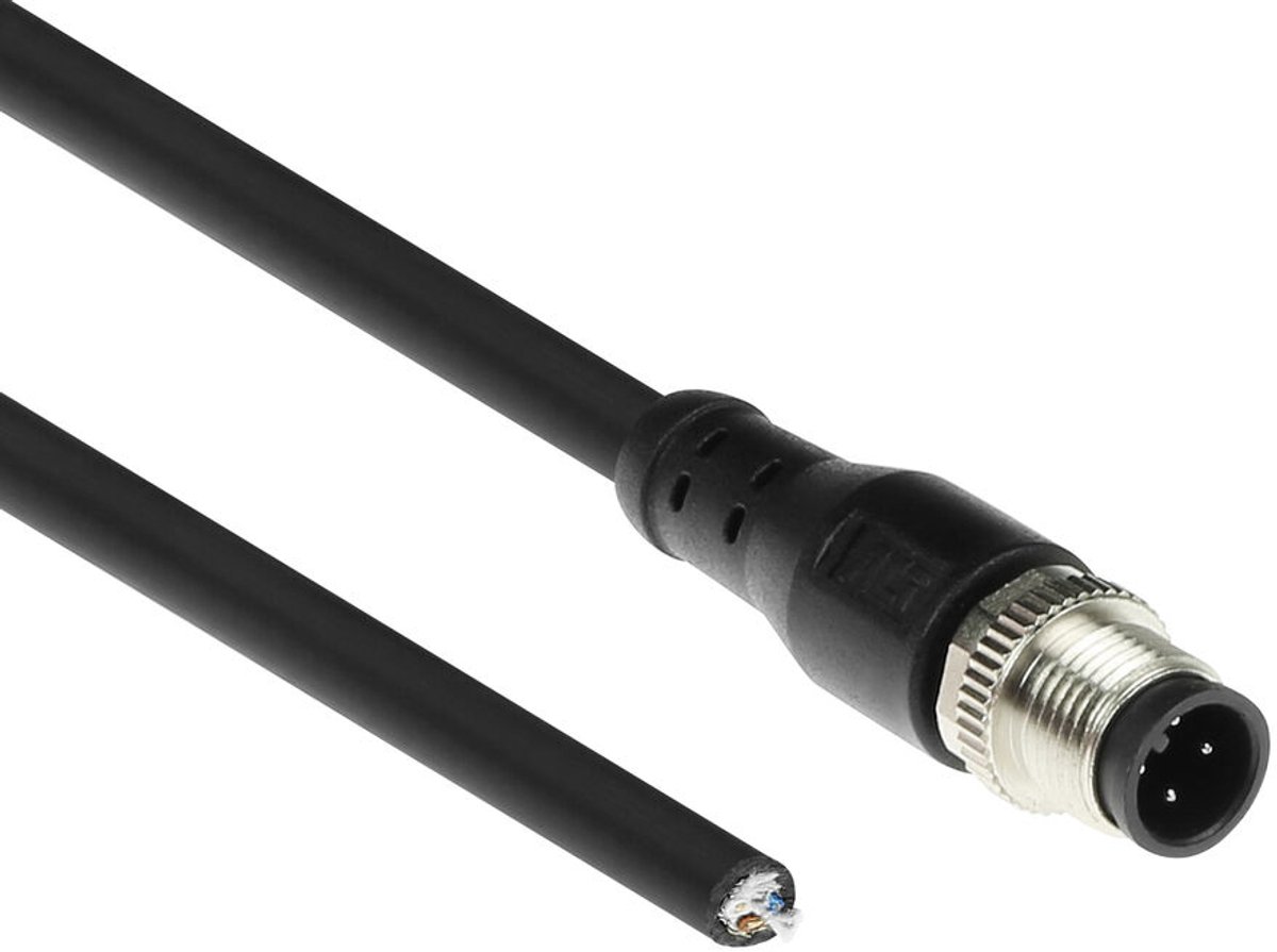 ACT SC3405 Industriële Sensorkabel | M12A 4-Polig Male naar Open End | Superflex Xtreme TPE kabel | Afgeschermd | IP67 | Zwart | 3 meter