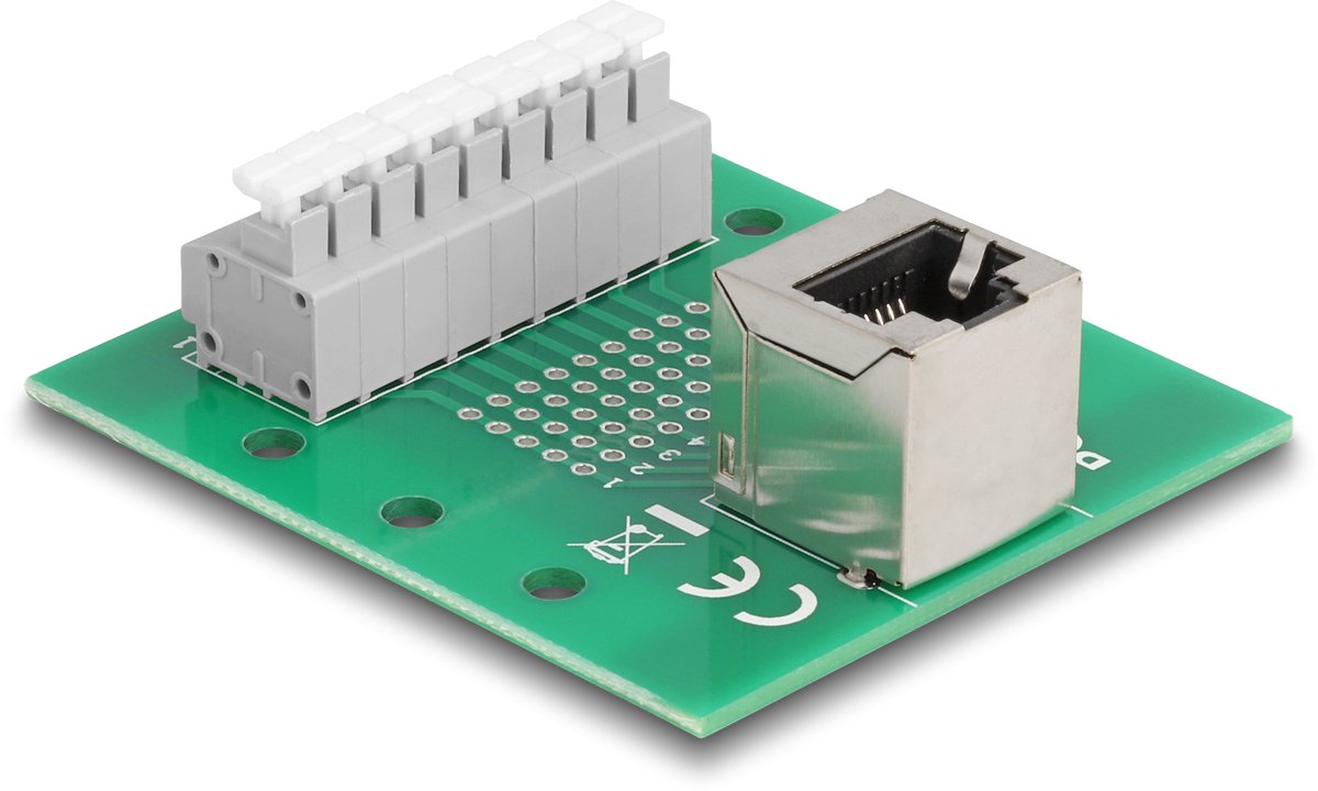 Delock RJ45 female to Terminal Block with push-button for DIN rail angled