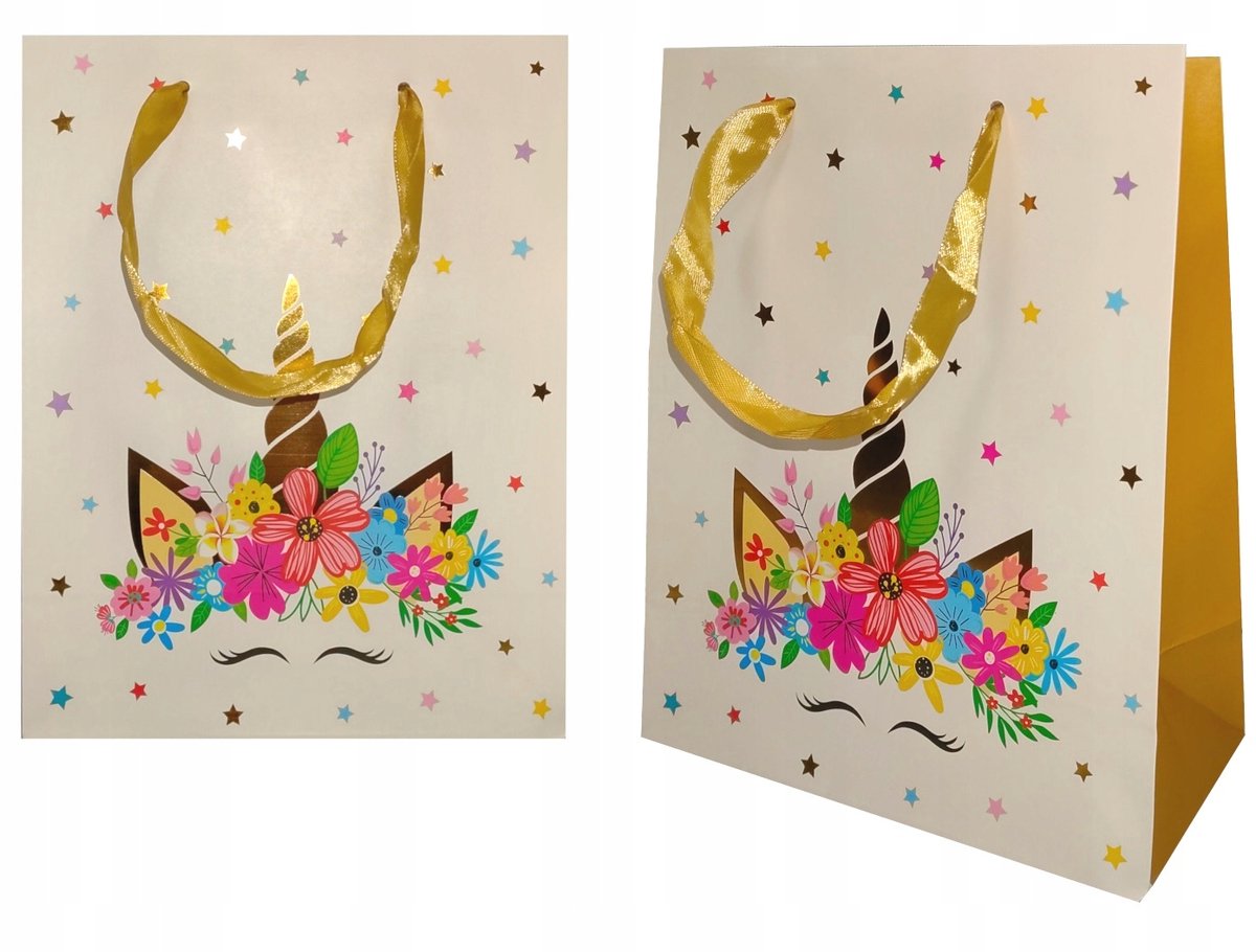 Papieren Cadeautas Eenhoorn 20x25x10 cm - Feestelijk & Stijlvol
