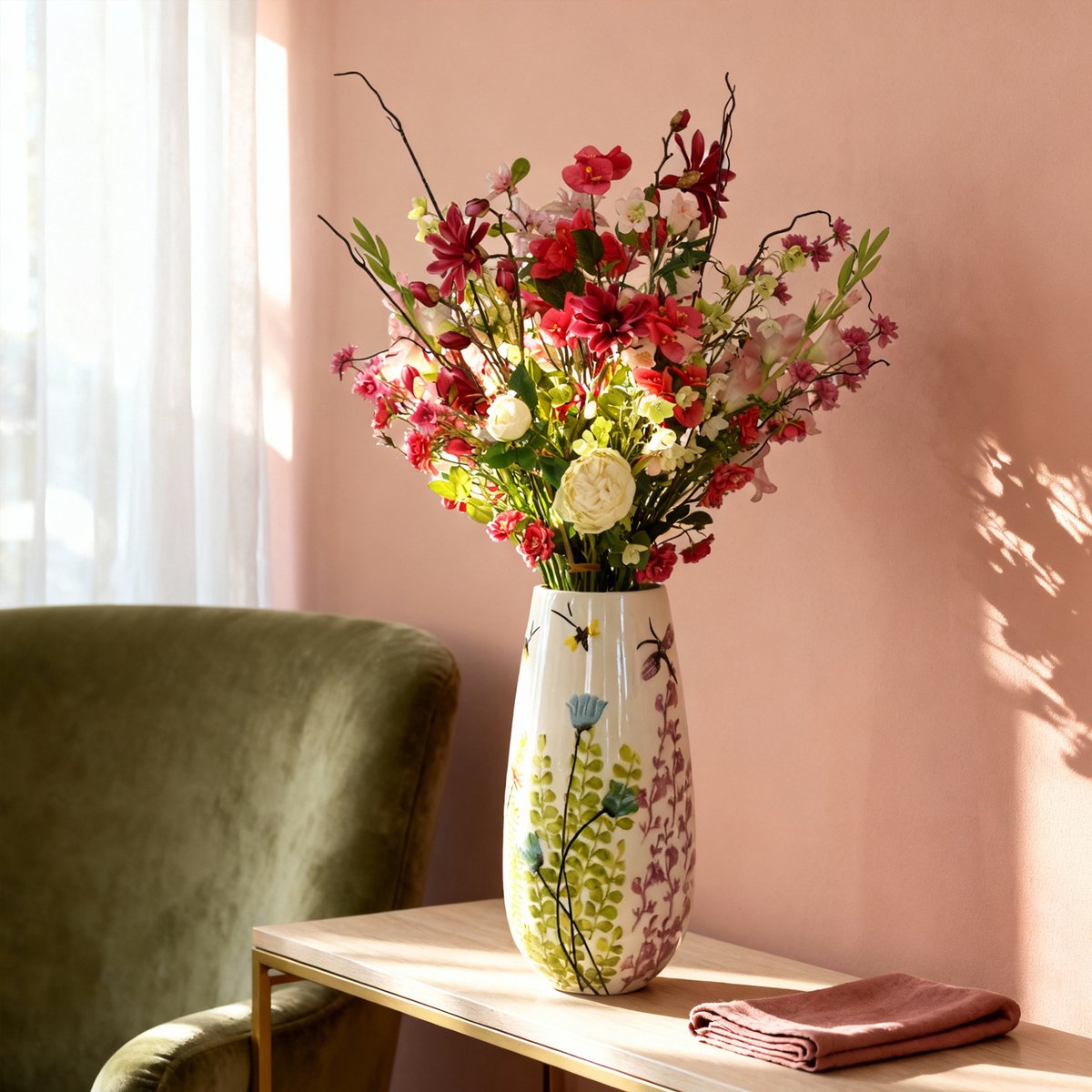 maxifleur Kunstplanten Handgebonden Kunstboeket Ella Vienna 90cm Roze