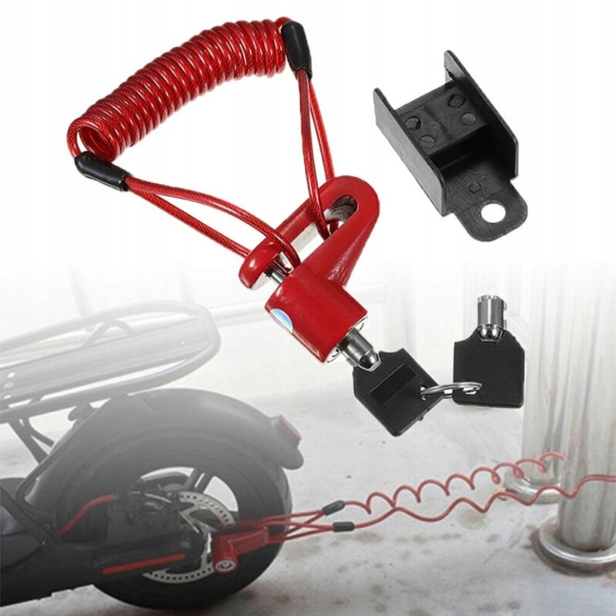 Merkloze Scooter Schijfrem Slot met Veerkabel & Houder