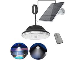 MEDOYOH Hanglamp op zonne-energie, 120 leds, koud wit licht, met afstandsbediening en bewegingsmelder, 4000 mAh, hangend IP55 waterdicht, voor binnenplaats, schuur, balkon, gang, paviljoen, garage