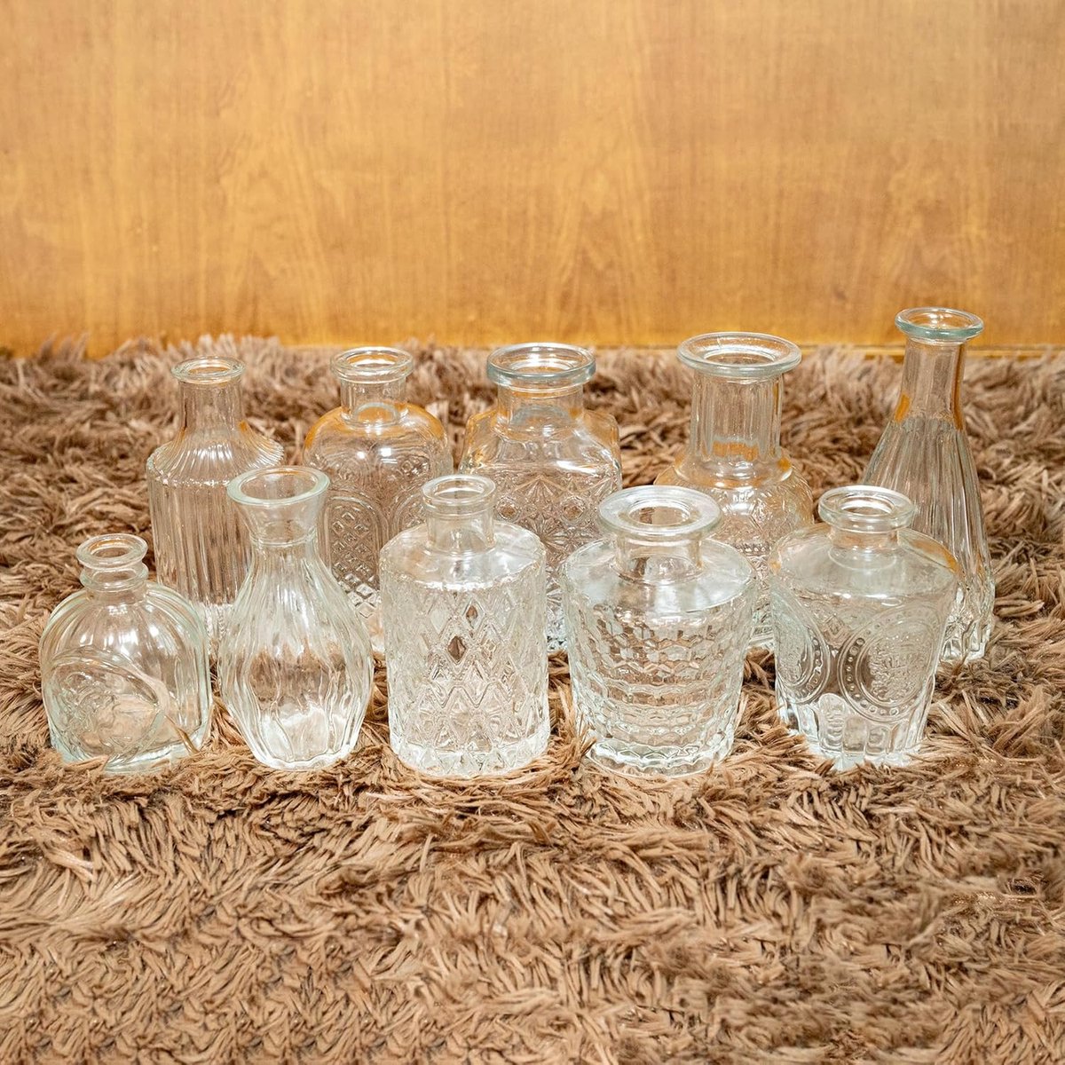 Famanu Set van 20 mini glazen vaasjes, transparant glas, hoogte 8–13 cm, geschikt voor bloemen, bruiloften en tafeldecoratie Doorzichtig
