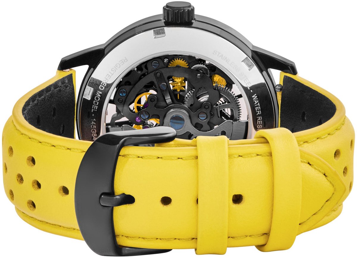 PADDOCK Black Ladies Watch Black Dial Yellow Leather Strap 20 MM