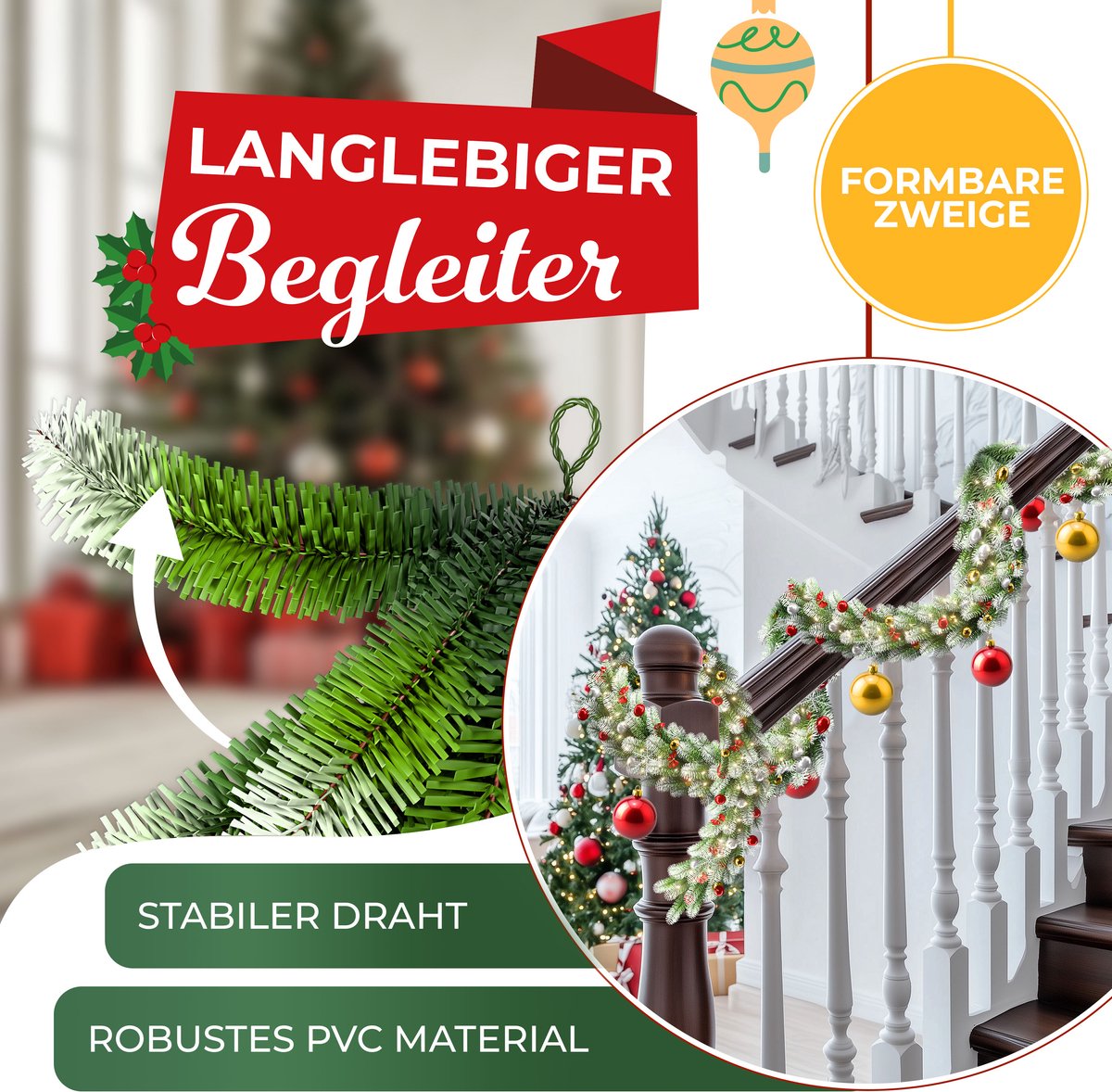 KESSER® Guirlande met verlichting - Kerstguirlande LED Kerstslinger Kerstversiering Kerstdecoratie – foto 8