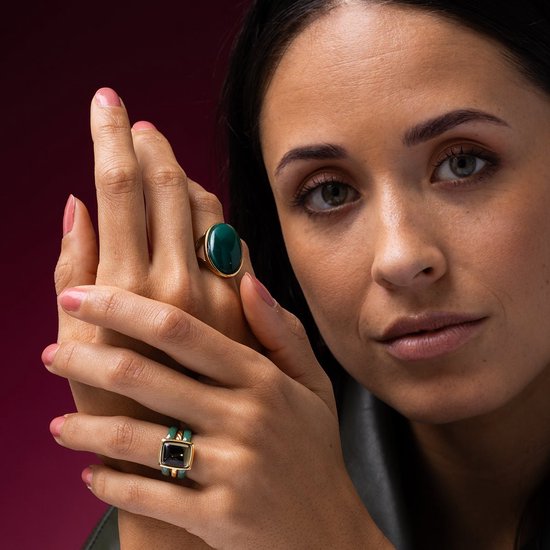 My Bendel - Grande bague en or avec pierre précieuse ronde d'agate verte - Grande bague en or avec pierre précieuse ronde d'agate verte - Avec emballage cadeau luxueux
