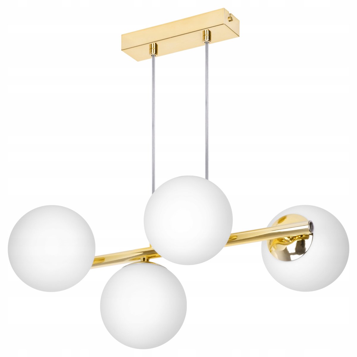 Merkloze gouden hanglamp met witte glazen bollen, 4xE14