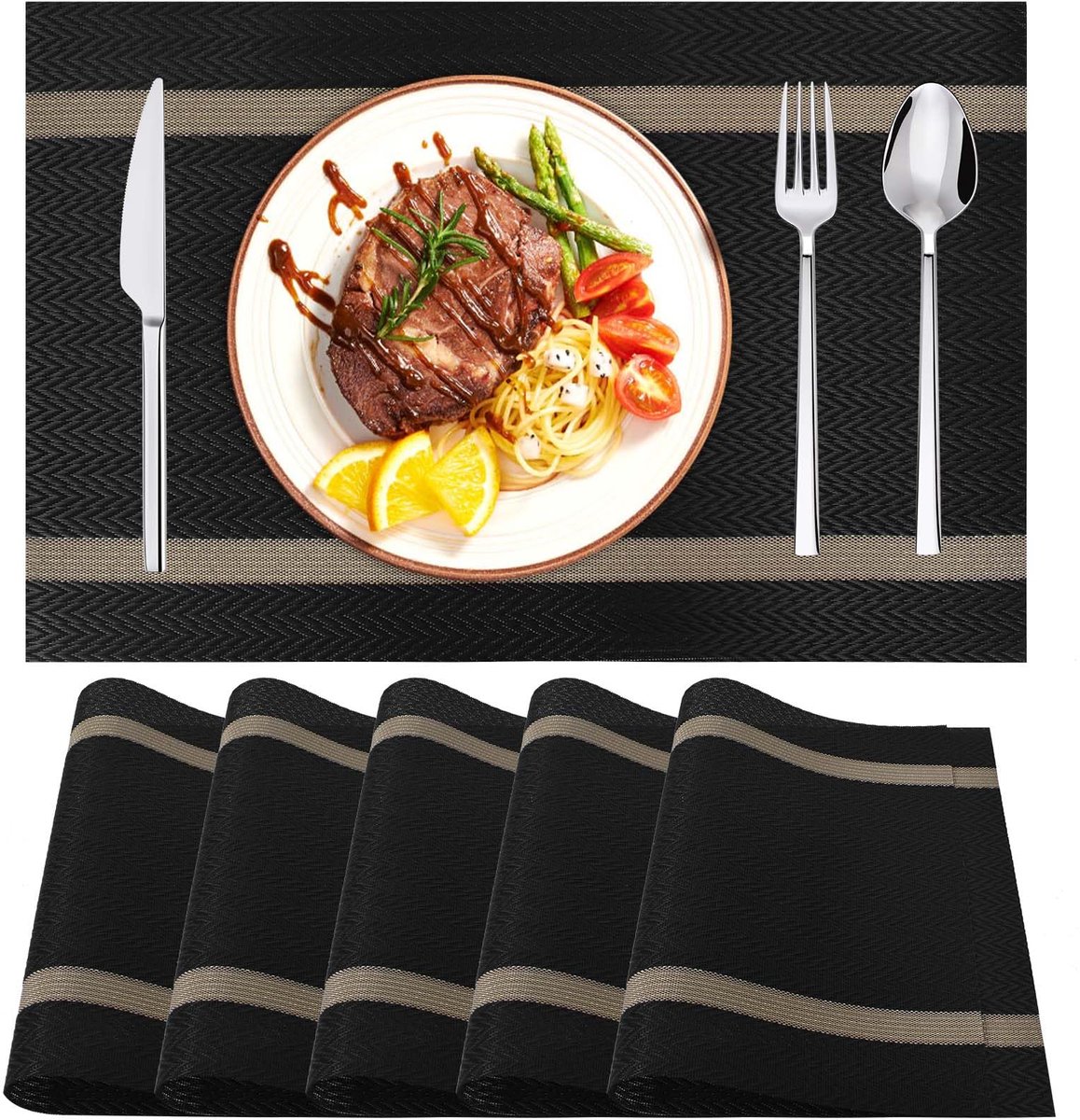 Unyqoos® Set van 6 dubbelzijdige antislip placemats in elegant design van 30 x 45 cm