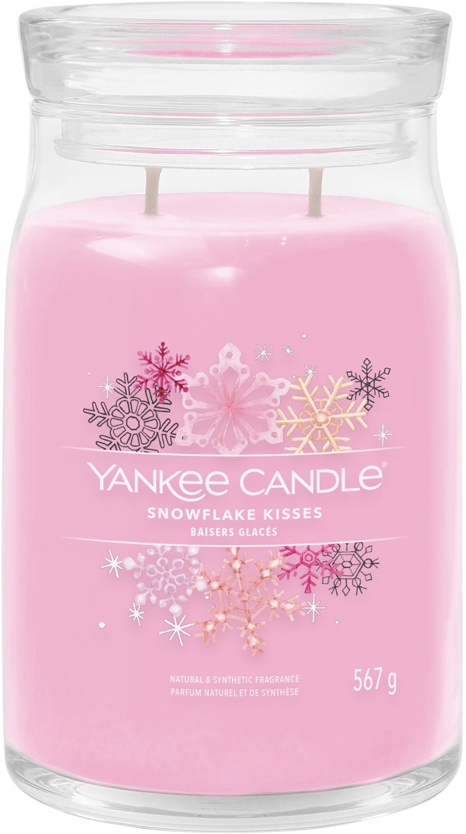 Yankee Candle Snowflake Kisses Large Jar Geurkaars - 90 branduren - twee lonten Roze