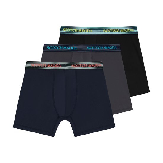 Boxer extensibles Scotch & Soda Active – Homme – Bleu marine/ Grijs/ Zwart – Lot de 3 – Coupe Performance, taille S