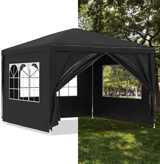 Partytent - 3x3 m - Zijwanden - Easy Up - Paviljoen - Opvouwbaar - Waterdicht - Weerbestendig- Antraciet